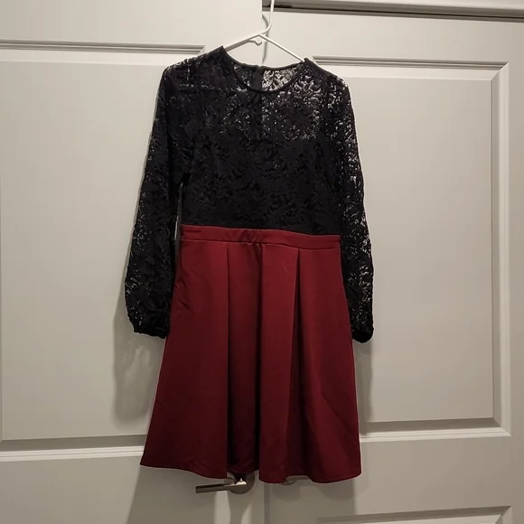 chinese dress ladies Sevila Long Sleeve Mini Dress in Deep Red Lace main image 1